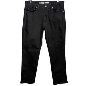 Harley-Davidson Straight Denim Jeans Cotton Stretch Leather Patch Zip Fly 30x30